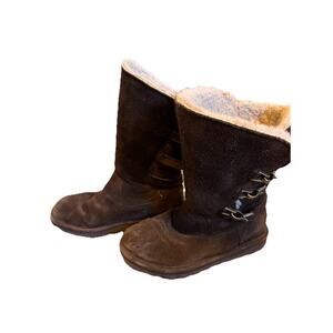 Bearpaw Wool Sheep Cold Weather Jenna Boots Chocolate Suede Womans 10 Buckles